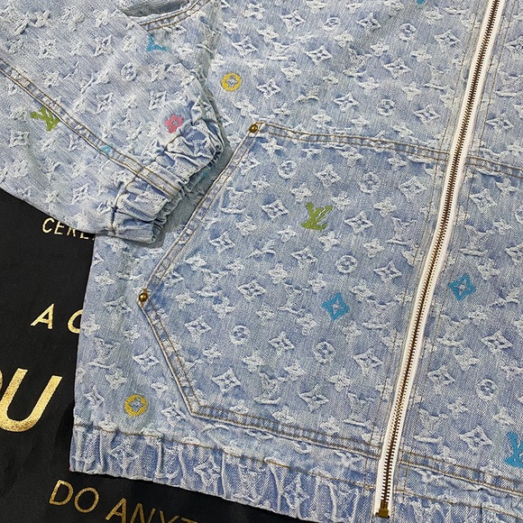 Louis Vuitton Monogram All-Over Print Denim Hooded Jacket Light Blue - Picture 3 of 7